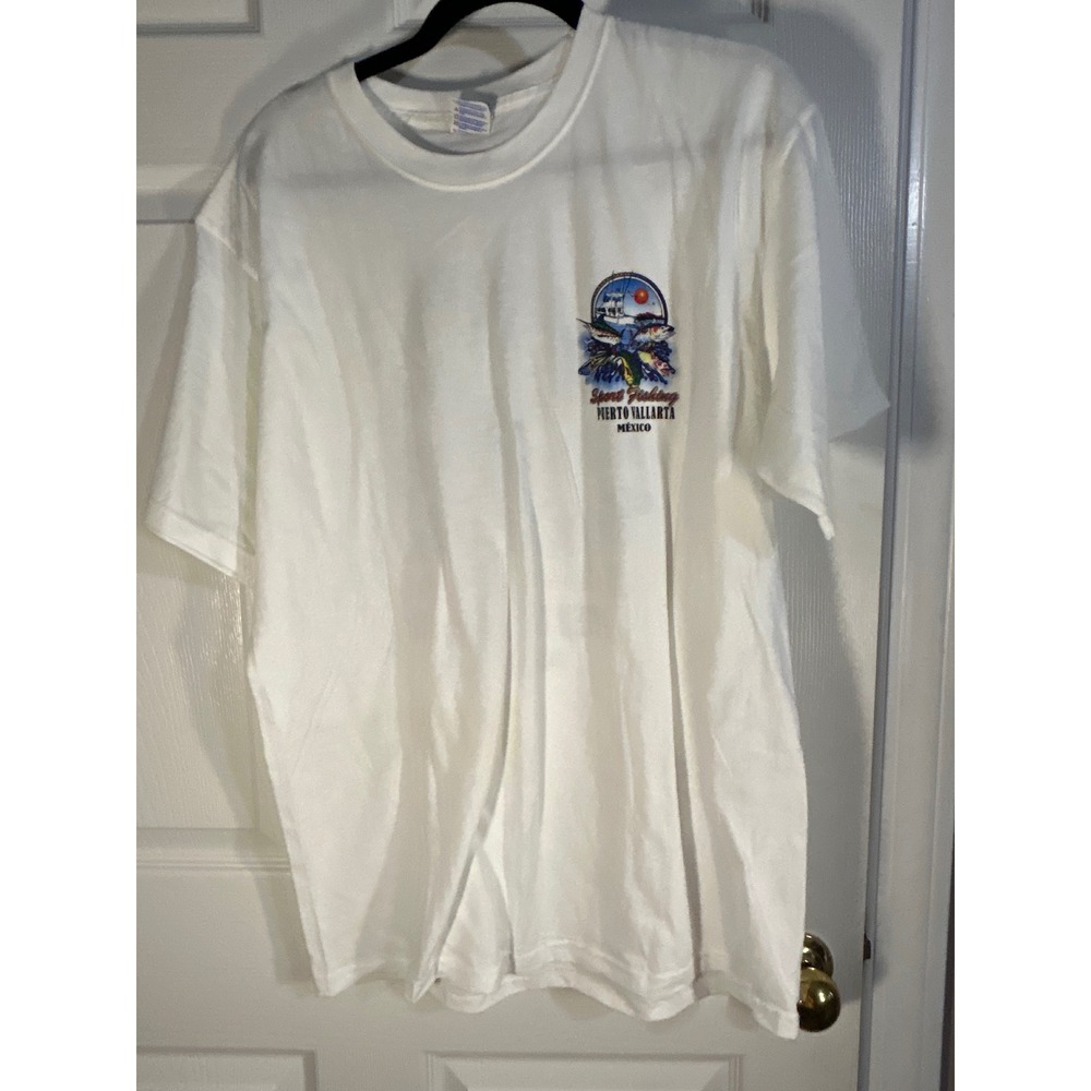Mens L Sport Fishing‎ Puerto Vallarta Mexico Graphic T Shirt White Yazbek